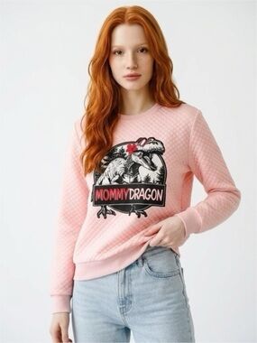 PATPAT MOMMY DRAGON PINK QUILTED SWEATER, NEW WITH TAGS SIZE SMALL